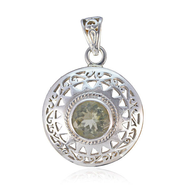 Green Amethyst Statement German Sterling Silver Solitaire Light Green Pendant