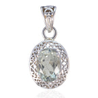 Green Amethyst Statement Italian 92.5 Silver Solitaire Light Green Pendant
