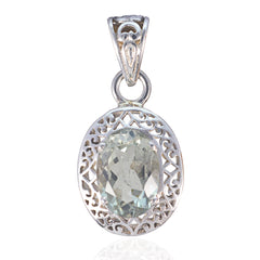 Green Amethyst Statement Italian 92.5 Silver Solitaire Light Green Pendant
