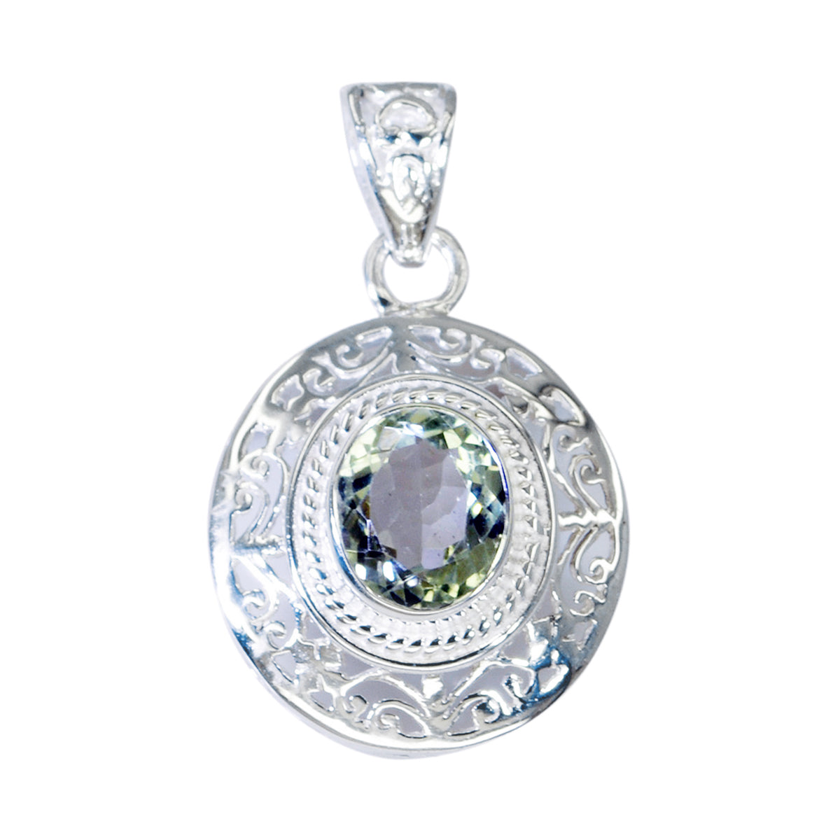 Green Amethyst Featherlight Spanish Silver Solitaire Light Green Pendant Huvudsaklig produktbild