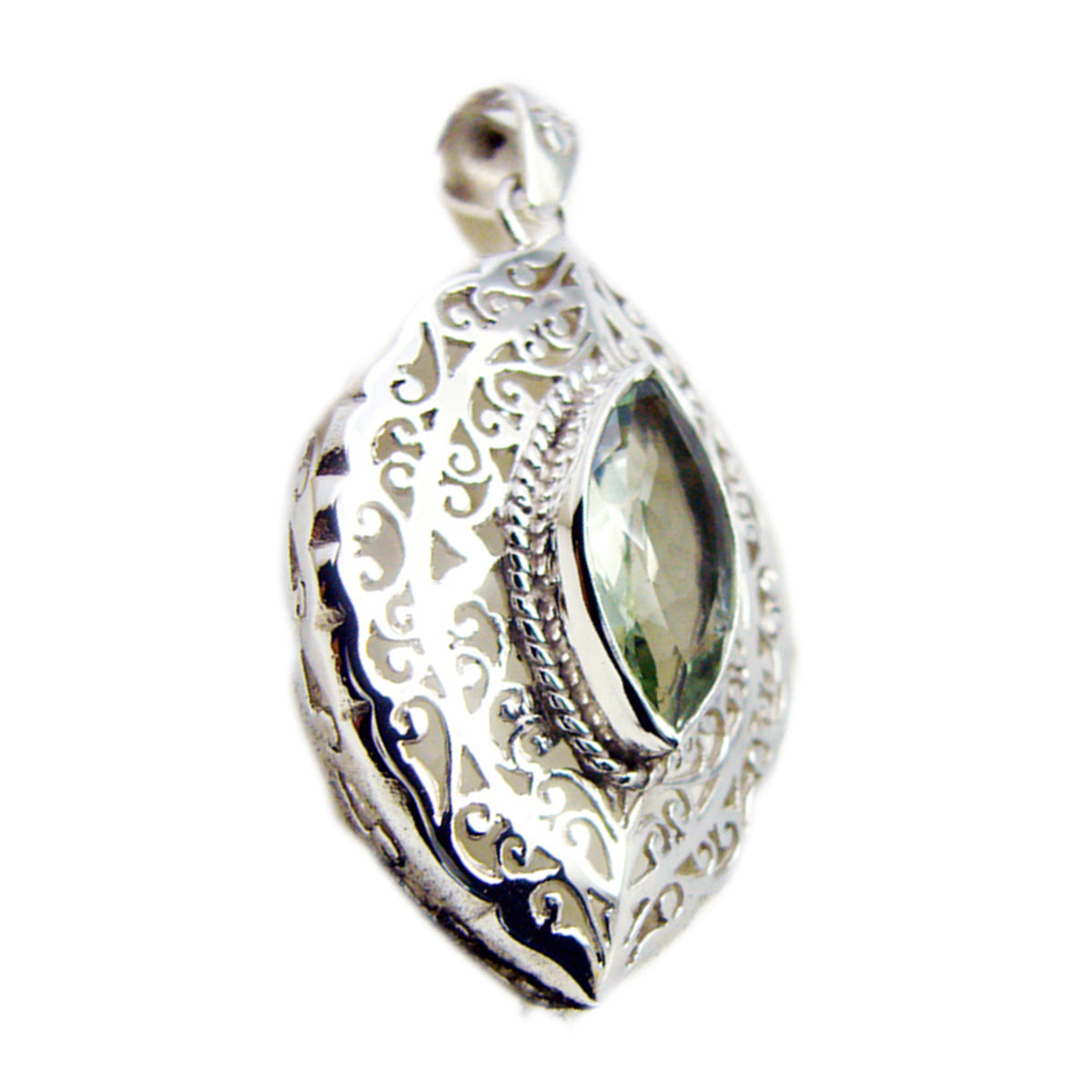 Green Amethyst Statement French Sterling Silver Solitaire Light Green Pendant
