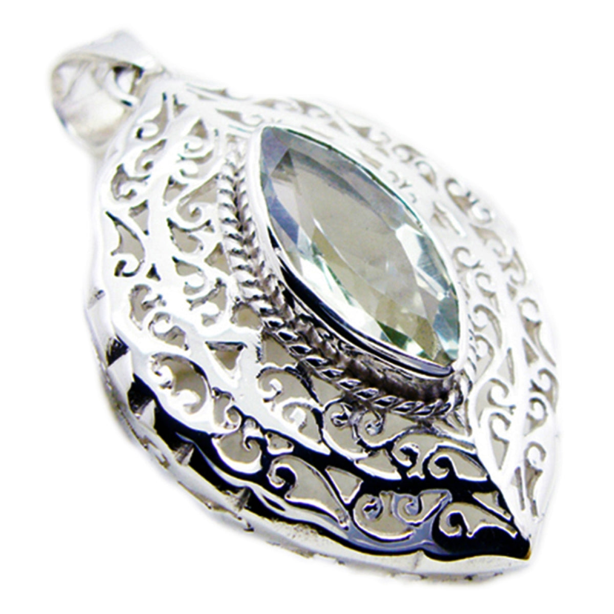 Green Amethyst Statement French Sterling Silver Solitaire Stella Retro Green Pendant Jewellery