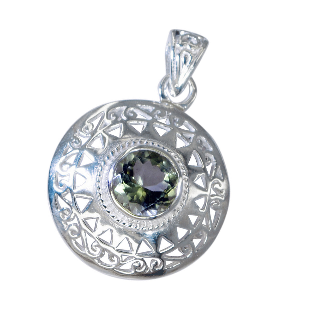 Green Amethyst Essential French Sterling Silver Solitaire Light Green Pendant Hoofdafbeelding