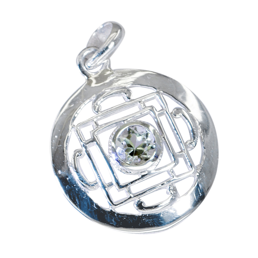 Green Amethyst Essential French Sterling Silver Solitaire Light Green Pendant