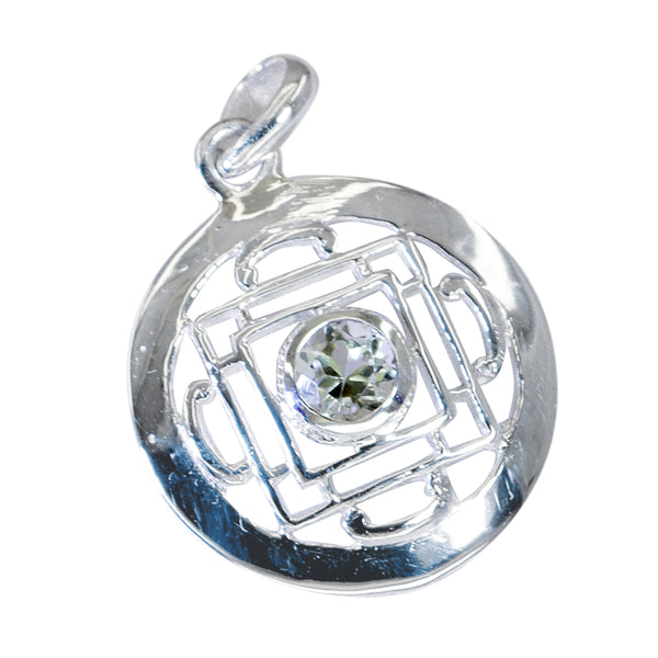 Green Amethyst Essential French Sterling Silver Solitaire Light Green Pendant