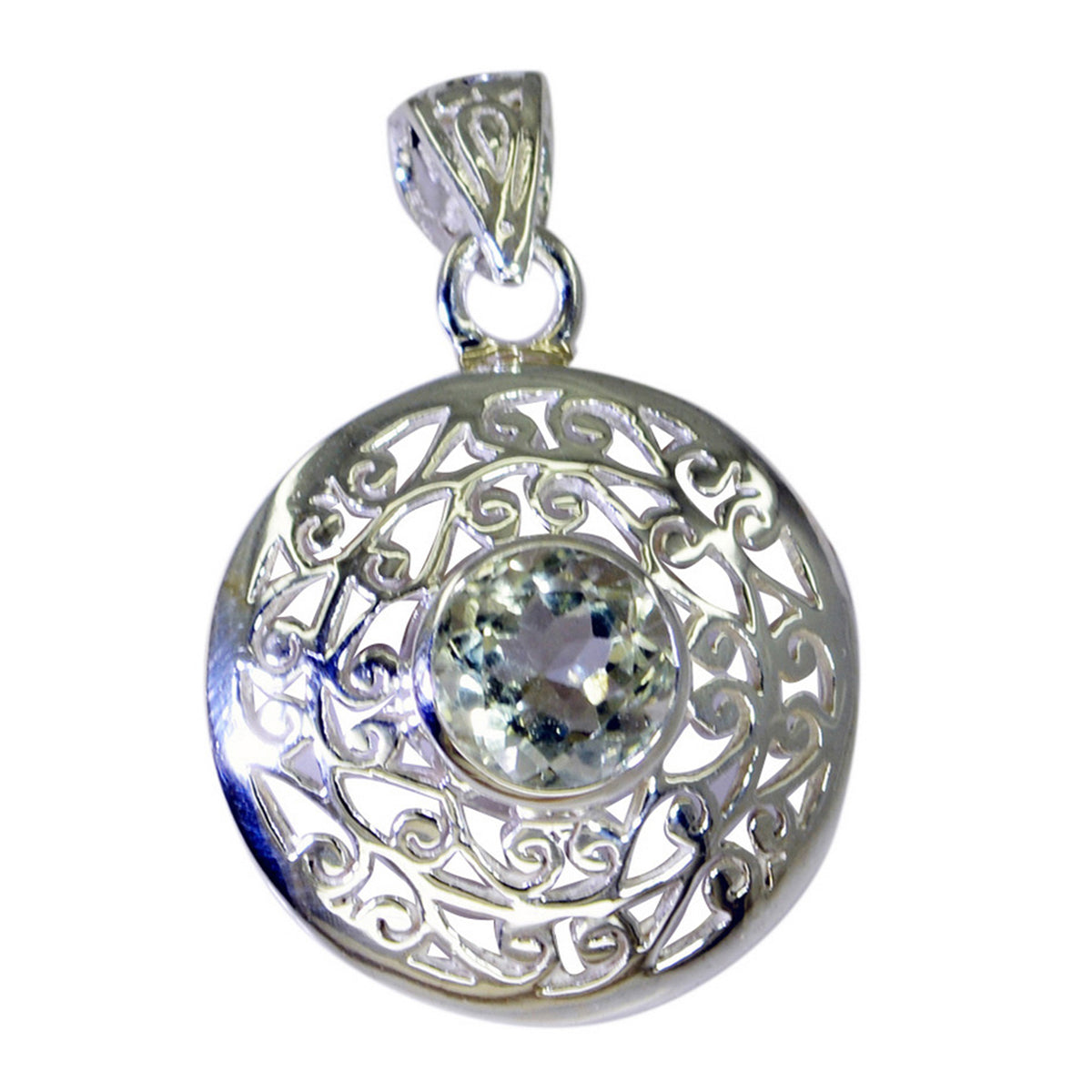 Green Amethyst Statement Spanish Sterling Silver Solitaire Light Green Pendant Hoofdafbeelding