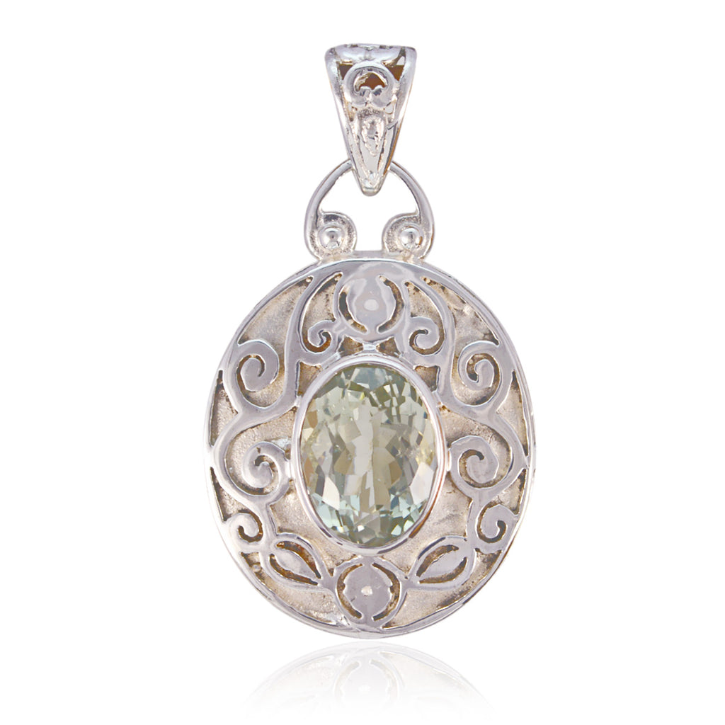 Green Amethyst Statement German 92.5 Silver Solitaire Light Green Pendant