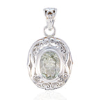 Green Amethyst Statement German Sterling Silver Solitaire Light Green Pendant