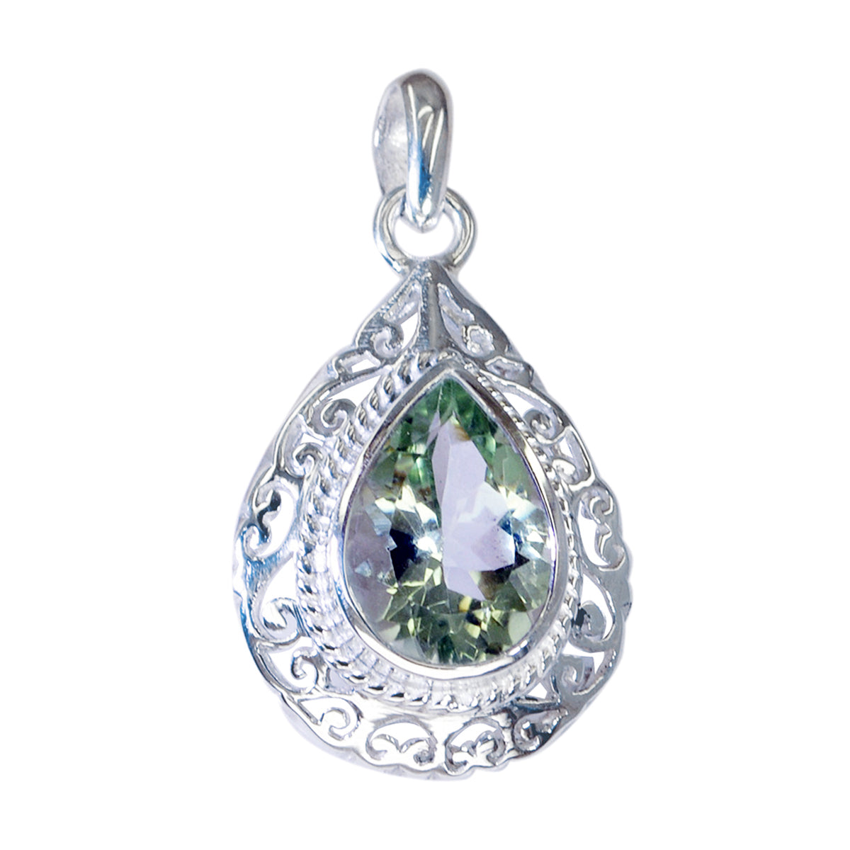 Green Amethyst Essential Italian 925 Silver Solitaire Light Green Pendant