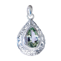 Green Amethyst Essential Italian 925 Silver Solitaire Light Green Pendant