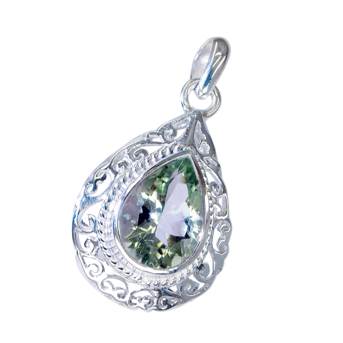 Green Amethyst Essential Italian 925 Silver Solitaire Amelia Geometric Green Pendant Jewelry