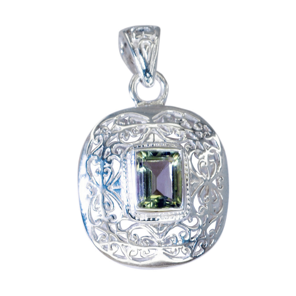 Green Amethyst Edgy French Silver Solitaire Light Green Pendant