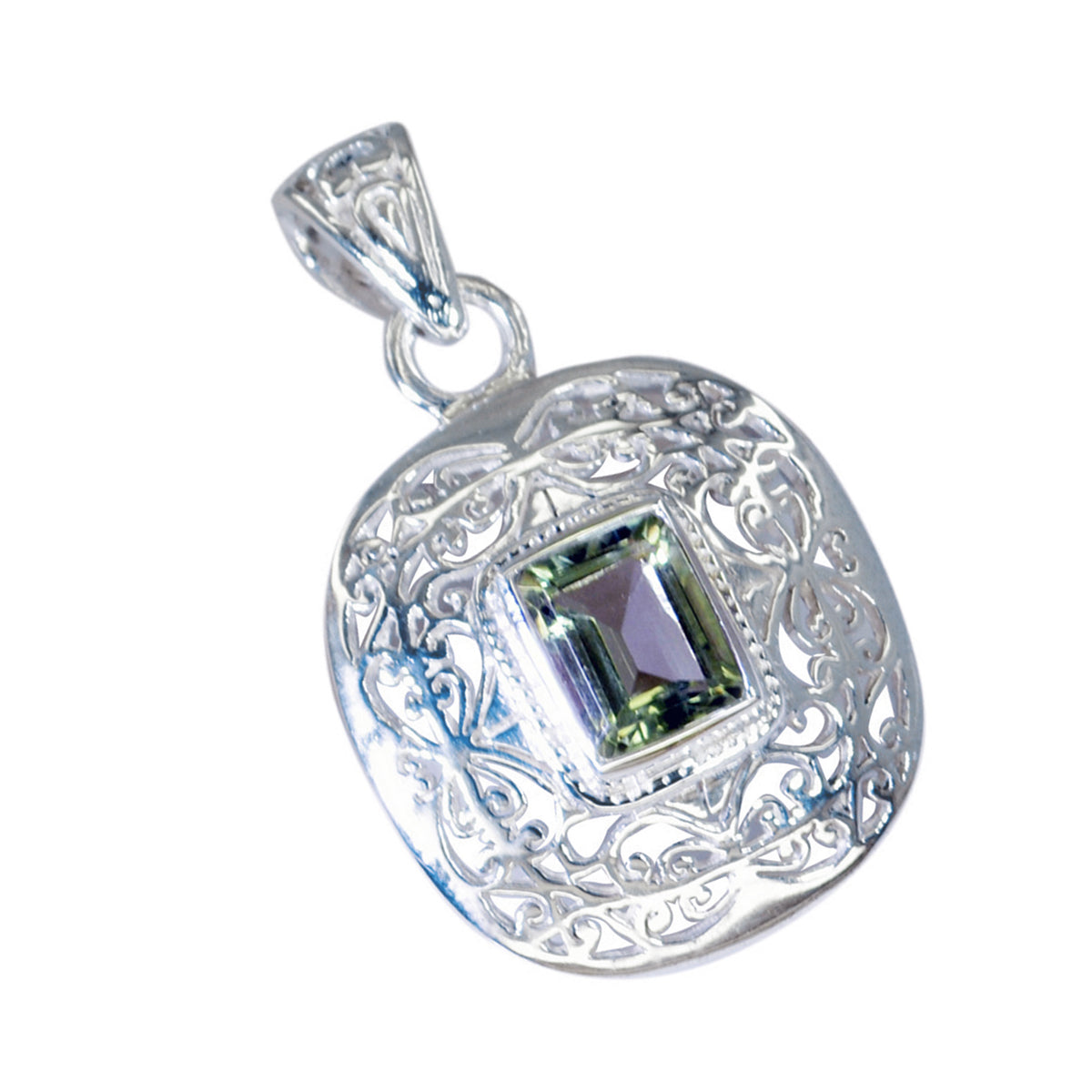 Green Amethyst Edgy French Silver Solitaire Camilla Vintage Green Pendant Jewelry