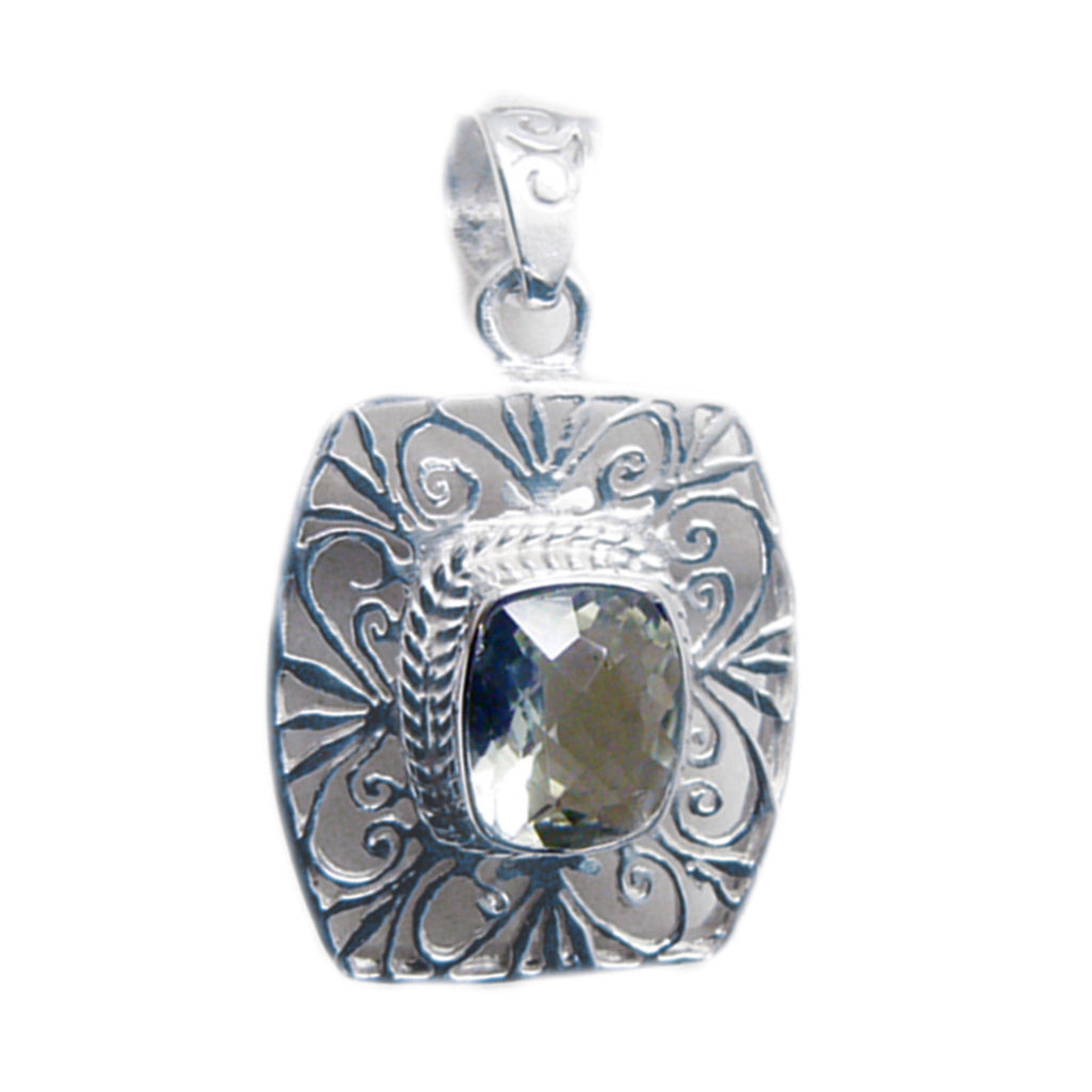Green Amethyst Edgy German Sterling Silver Solitaire Light Green Pendant