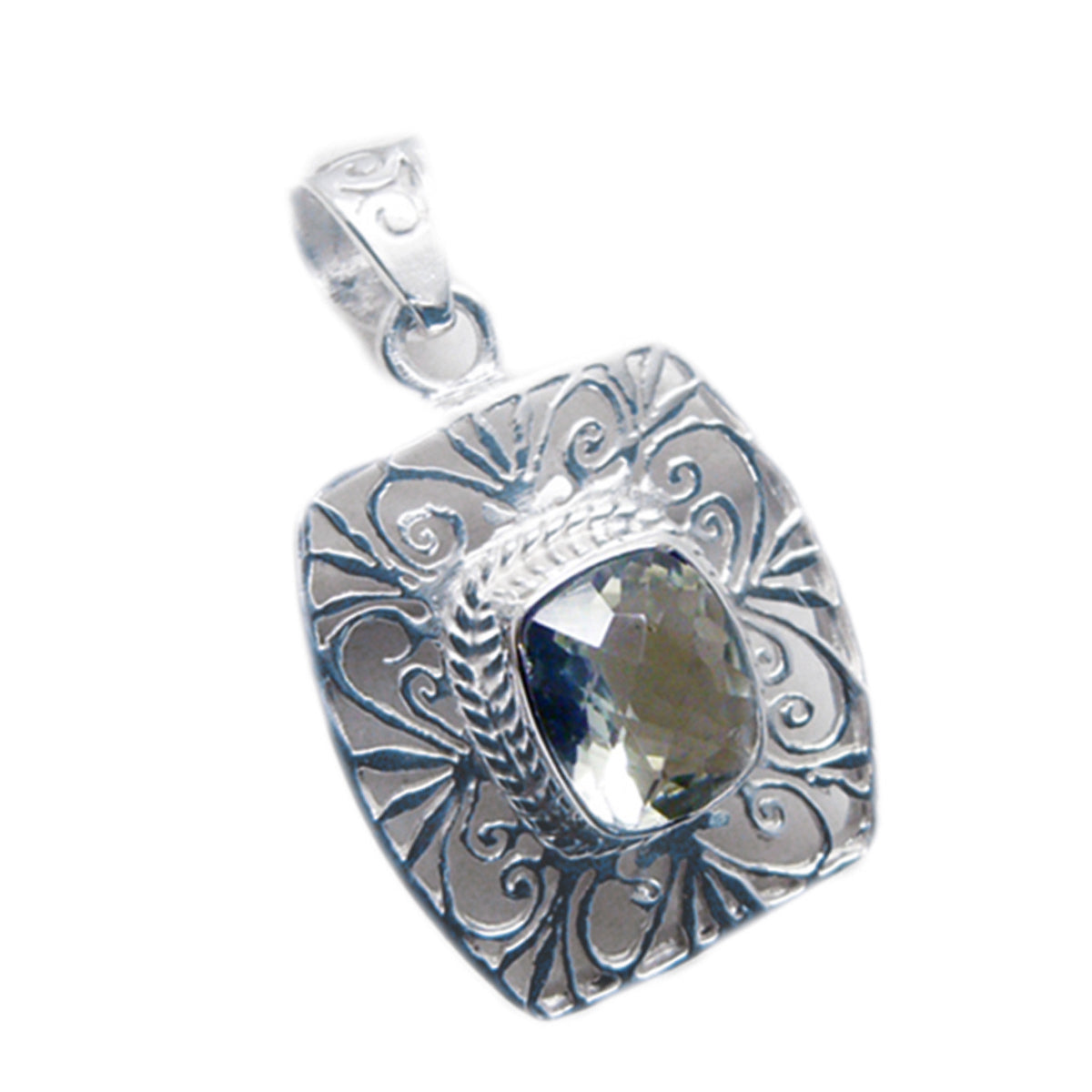 Groene amethist, edgy Duitse sterling zilveren solitaire, Charlotte, retro, groene hanger, sieraden Hoofdafbeelding