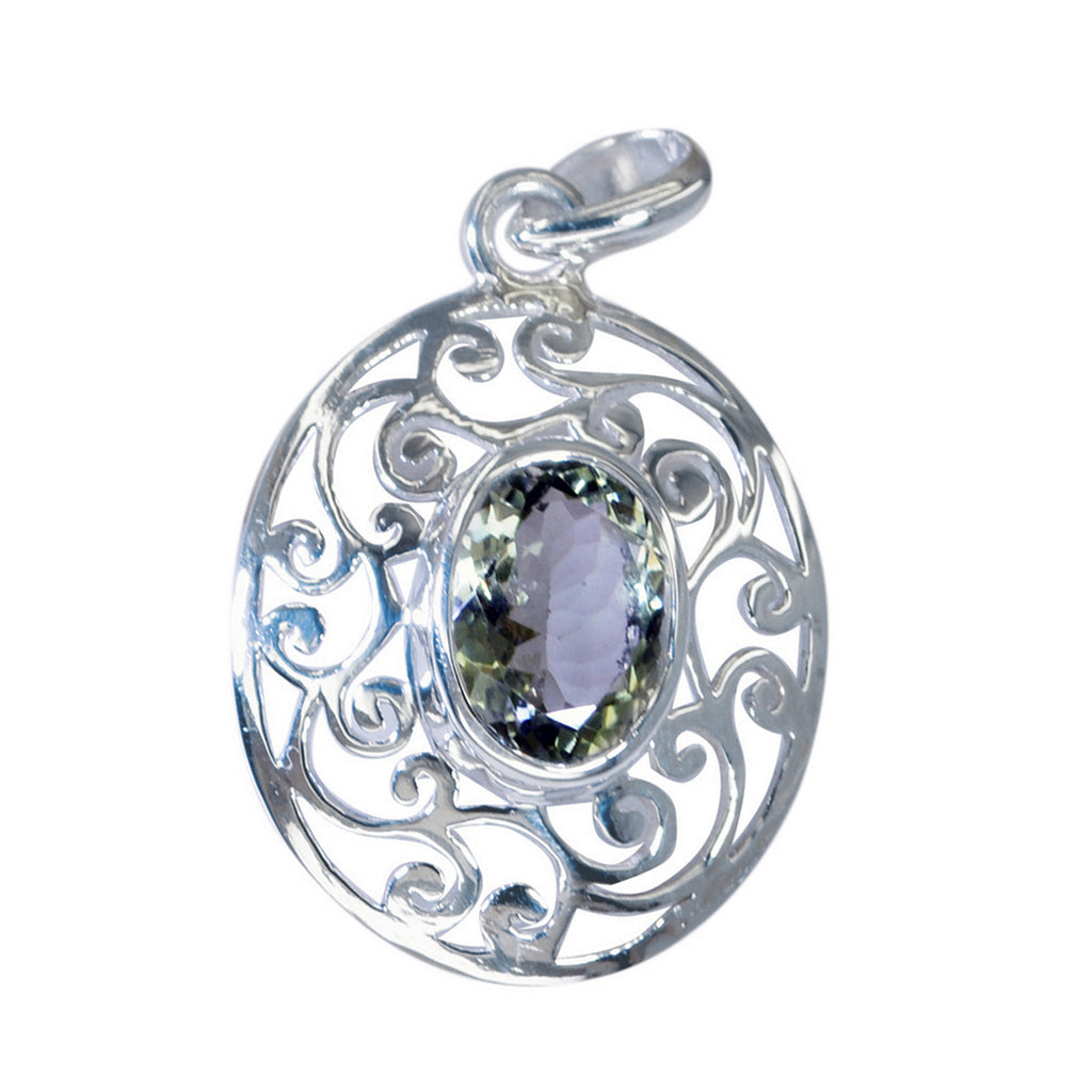 Green Amethyst Classic Italian 925 Silver Solitaire Light Green Pendant