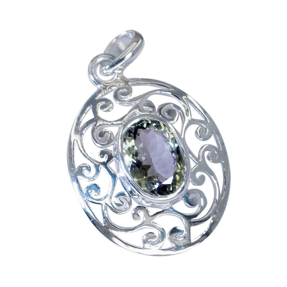Green Amethyst Classic Italian 925 Silver Solitaire Emilia Art-Deco Green Pendant Jewelry