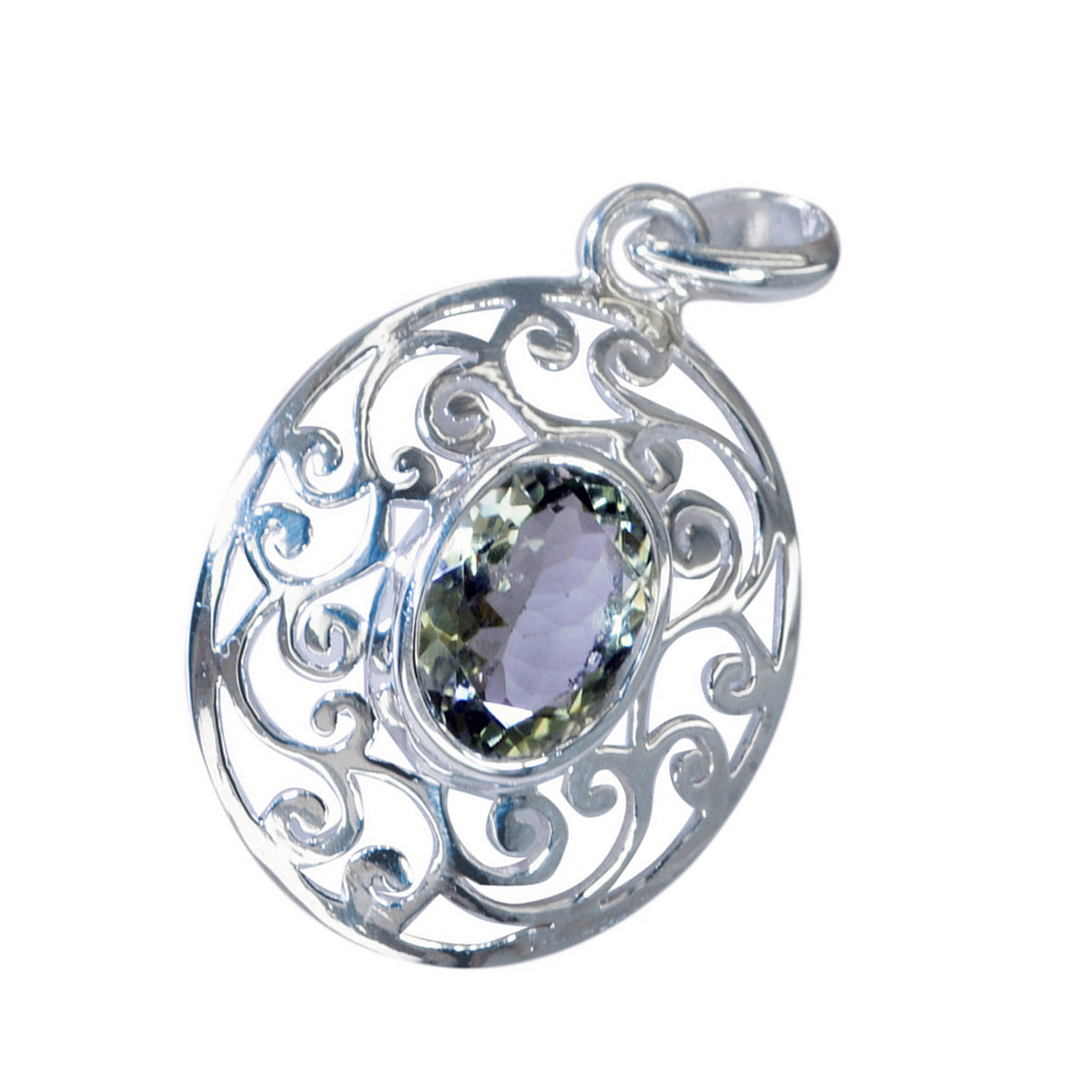 Green Amethyst Classic Italian 925 Silver Solitaire Emilia Art-Deco Green Pendant Jewelry