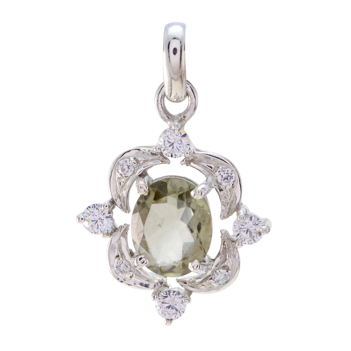 Green Amethyst Dainty Middle Eastern Sterling Silver multiple Light Green Pendant Image principale du produit