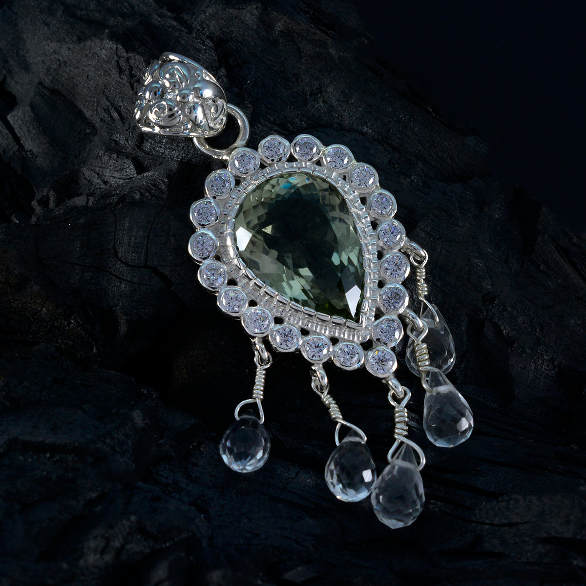 Green Amethyst Statement African Sterling Silver multiple Autumn Glamorous Green Pendant Jewellery