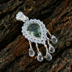 Green Amethyst Statement African Sterling Silver multiple Autumn Glamorous Green Pendant Jewellery