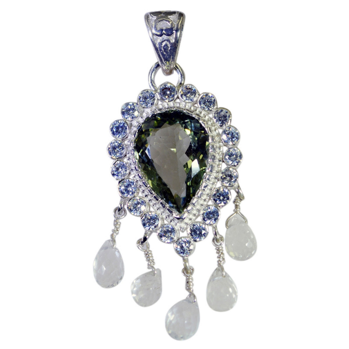 Green Amethyst Statement African Sterling Silver multiple Autumn Glamorous Green Pendant Jewellery