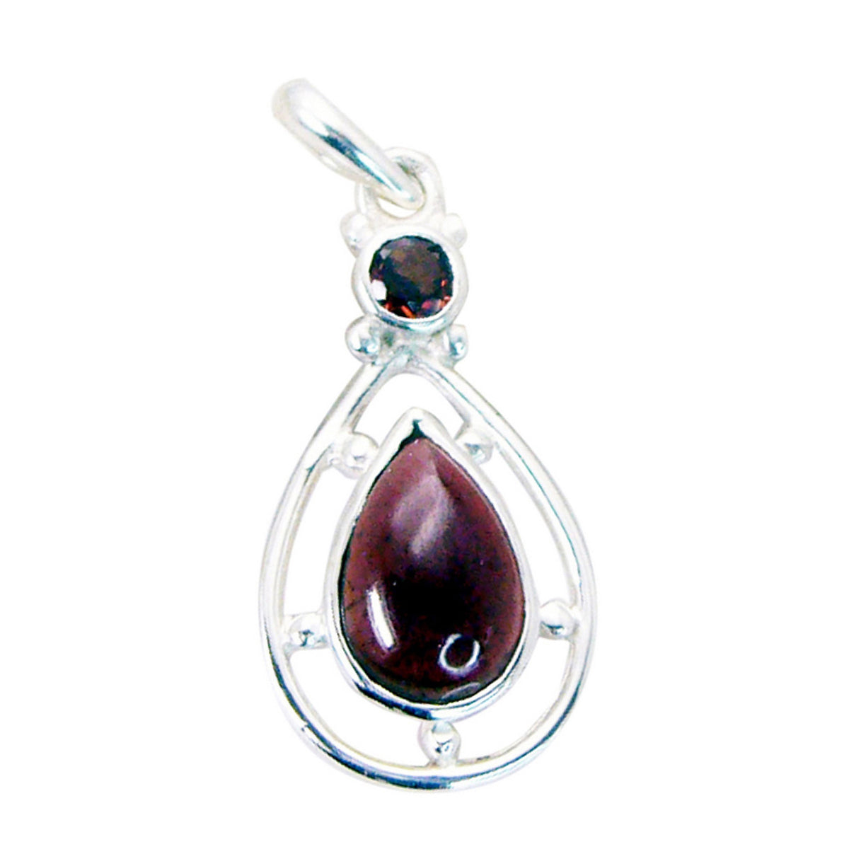 Garnet Tiny Egyptian 925 Silver Toi et Moi Red Pendant Image principale du produit