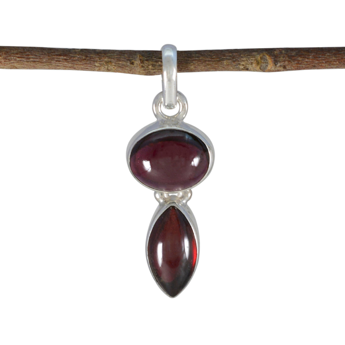 Garnet Whisper-thin Turkish Sterling Silver Toi et Moi Red Pendant Huvudsaklig produktbild