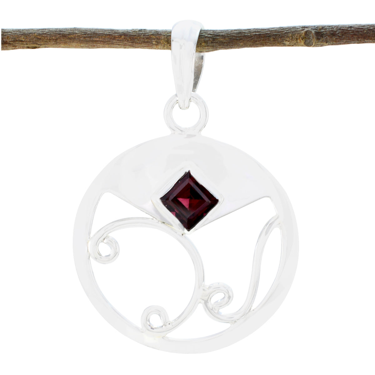 Garnet Slim Egyptian Sterling Silver Solitaire Red Pendant