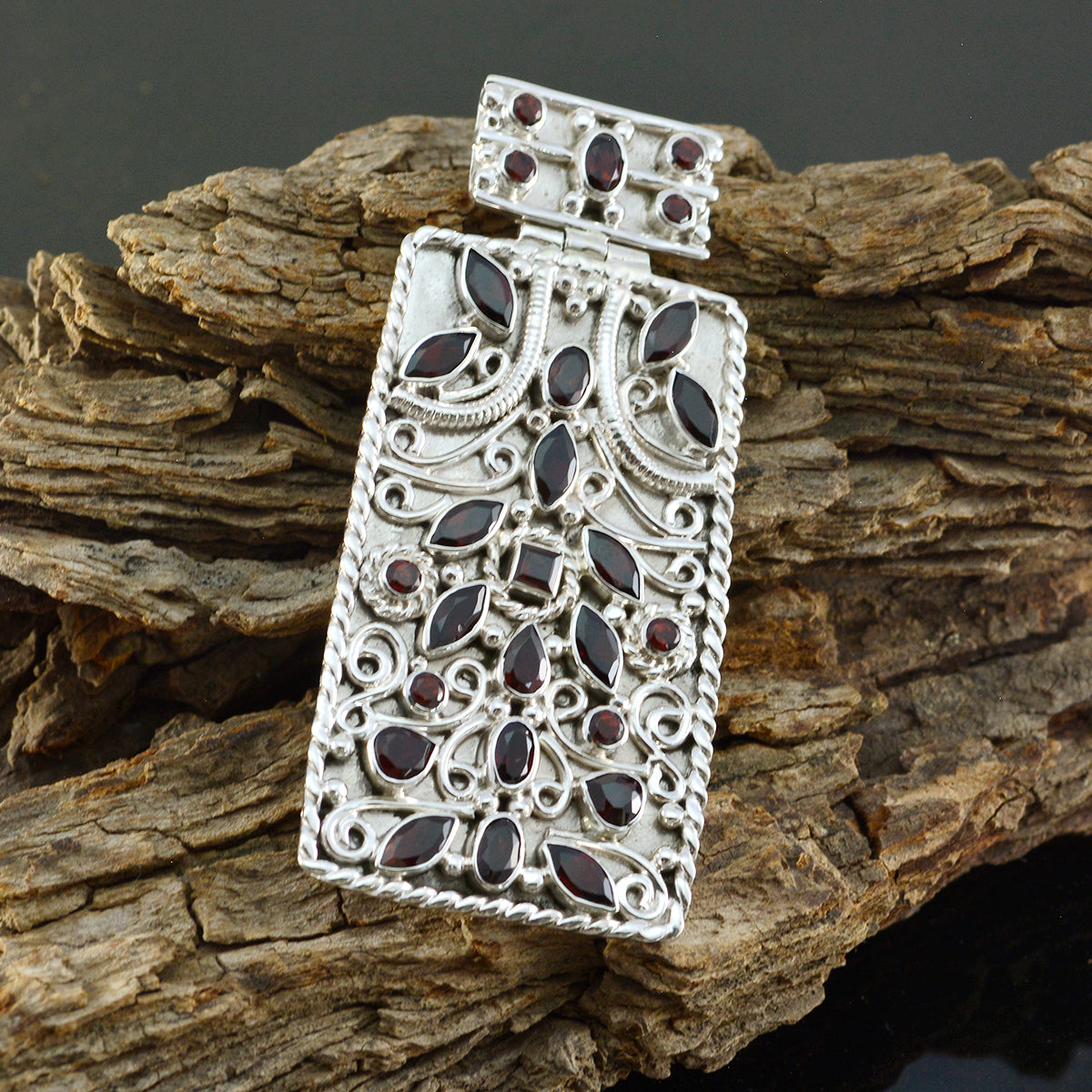 Garnet Chunky Egyptian 92.5 Silver multiple Ida Rope-Wire Red Pendant Jewellery