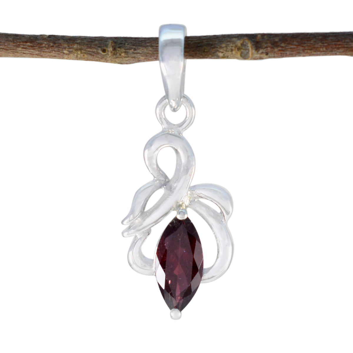 Garnet Whisper-thin German 925 Silver Solitaire Red Pendant Huvudsaklig produktbild
