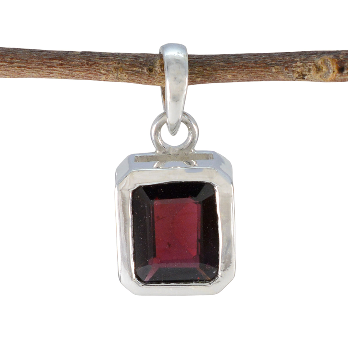 Garnet Dainty Italian 925 Silver Solitaire Red Pendant Hoofdafbeelding