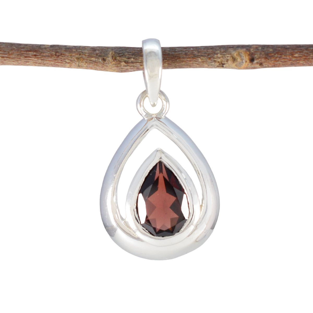 Garnet Delicate German Sterling Silver Solitaire Red Pendant Image principale du produit