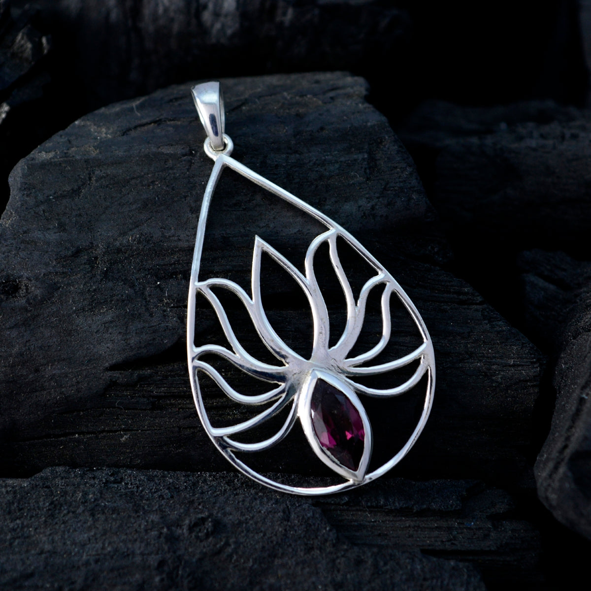 Garnet Delicate French 925 Silver Solitaire Emily Rope-Wire Red Pendant Jewelry