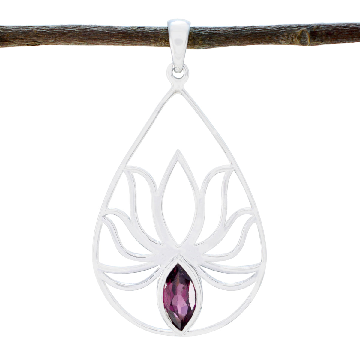 Garnet Delicate French 925 Silver Solitaire Red Pendant Hoofdafbeelding