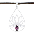 Garnet Delicate French 925 Silver Solitaire Red Pendant