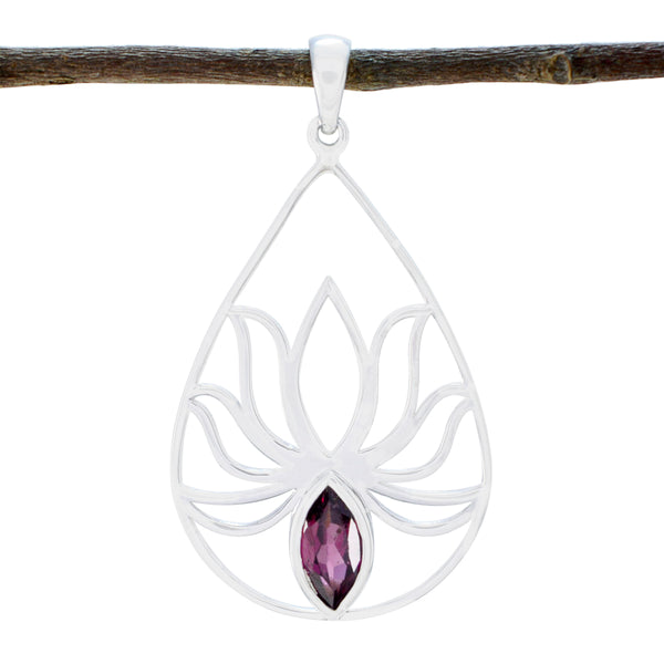 Garnet Delicate French 925 Silver Solitaire Red Pendant