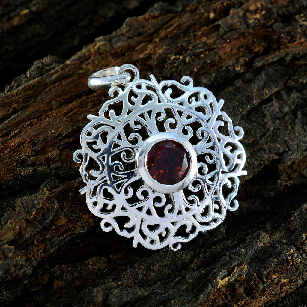 Garnet Dainty Italian Sterling Silver Solitaire Noelia Retro Red Pendant Jewellery