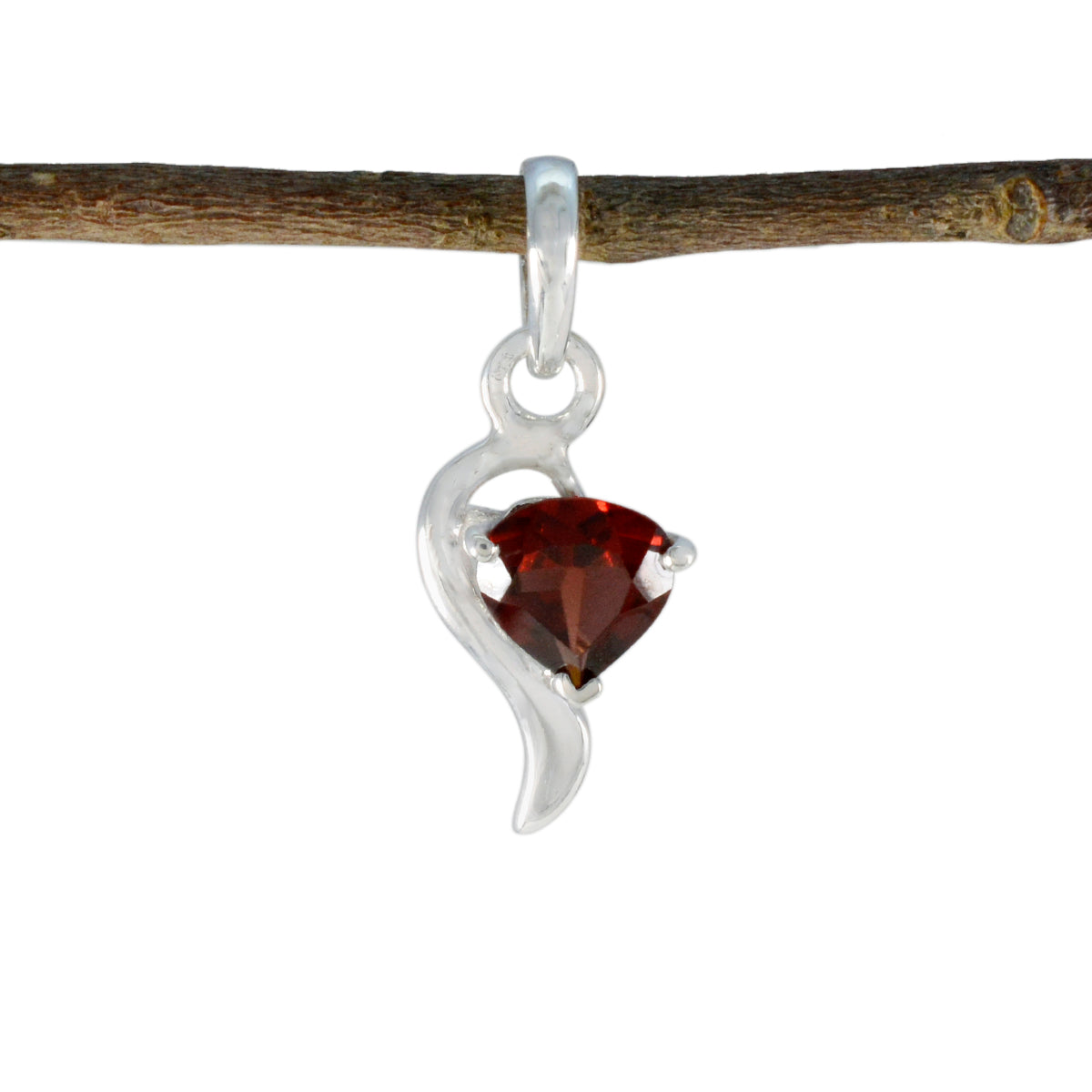 Garnet Minimalist Korean 925 Silver Solitaire Red Pendant