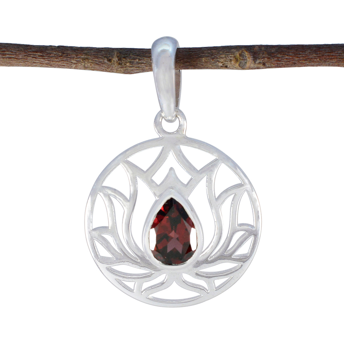 Garnet Dainty Italian Sterling Silver Solitaire Red Pendant Hoofdafbeelding