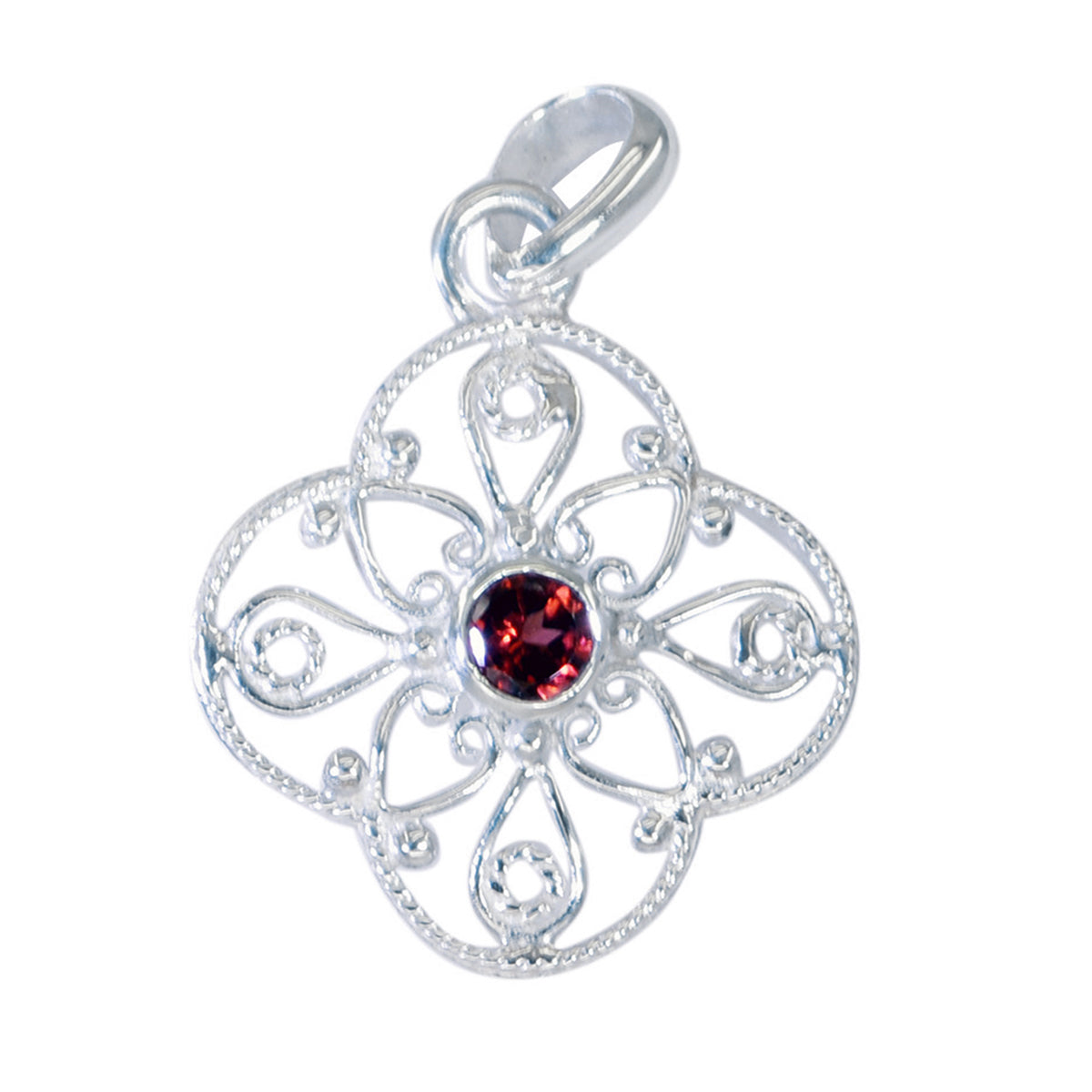Garnet Tiny French Silver Solitaire Red Pendant