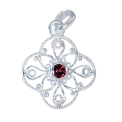Garnet Tiny French Silver Solitaire Red Pendant