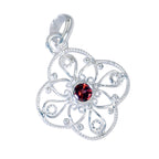 Garnet Tiny French Silver Solitaire Ines Art-Deco Red Pendant Jewelry