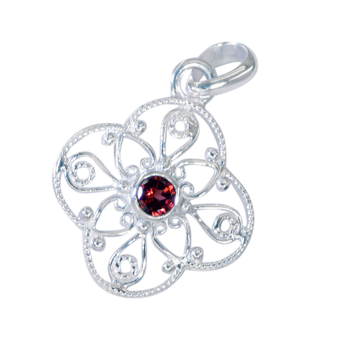 Garnet Tiny French Silver Solitaire Ines Art-Deco Red Pendant Jewelry