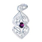 Garnet Featherlight German Sterling Silver Solitaire Red Pendant