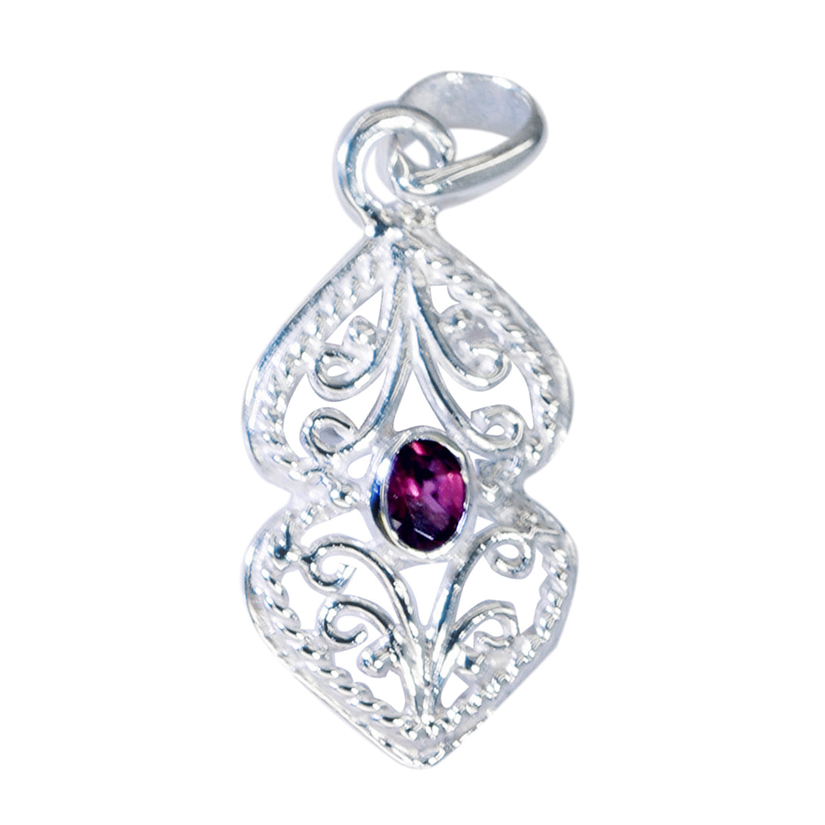 Garnet Featherlight German Sterling Silver Solitaire Red Pendant