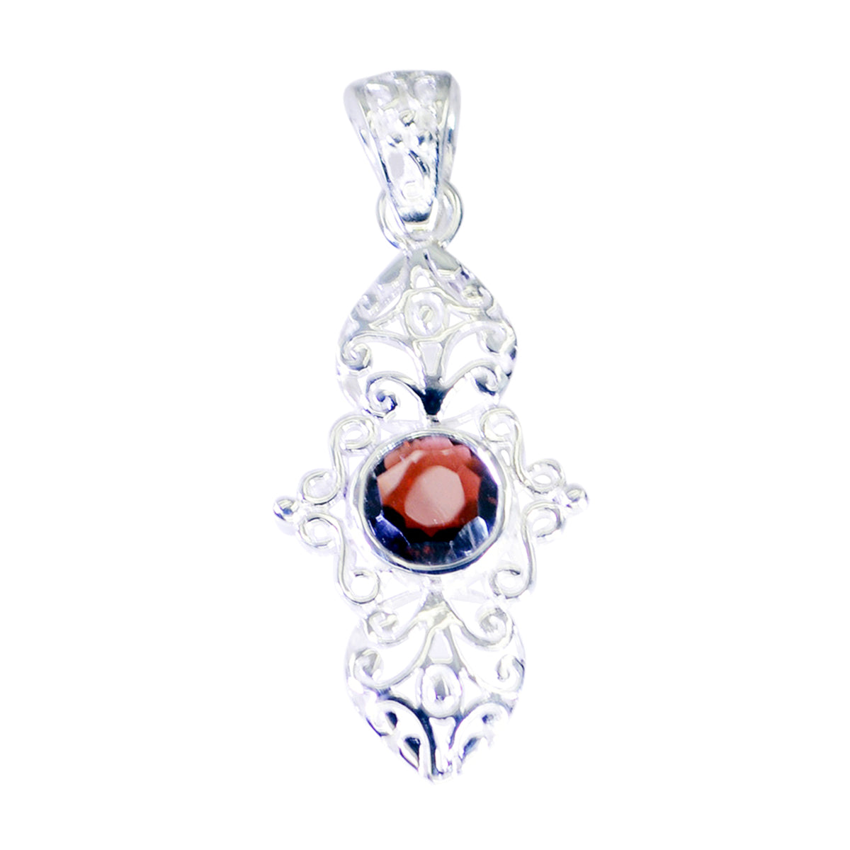 Garnet Featherlight French Silver Solitaire Red Pendant