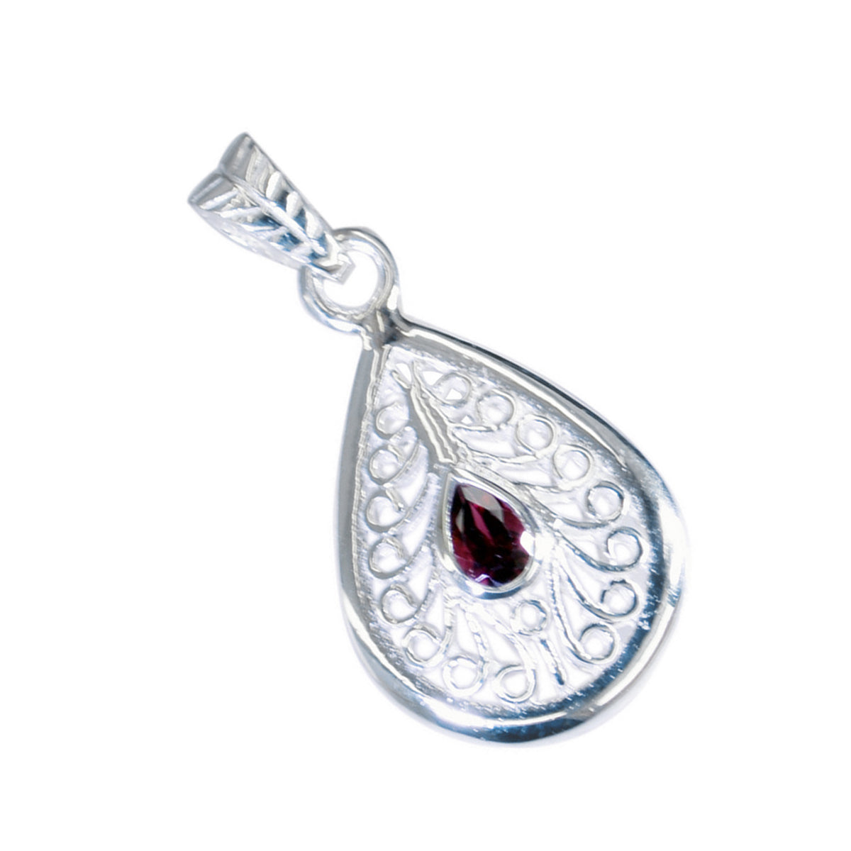 Garnet Classic German Sterling Silver Solitaire Isla Retro Red Pendant Jewellery