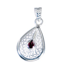 Garnet Classic German Sterling Silver Solitaire Isla Retro Red Pendant Jewellery
