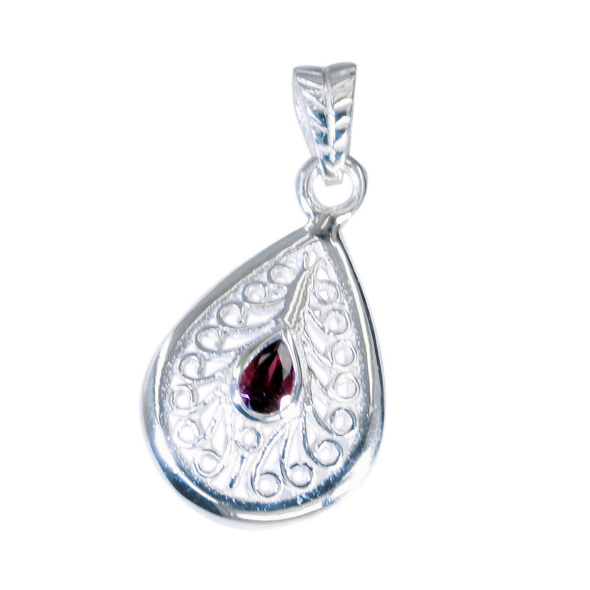 Garnet Classic German Sterling Silver Solitaire Isla Retro Red Pendant Jewellery